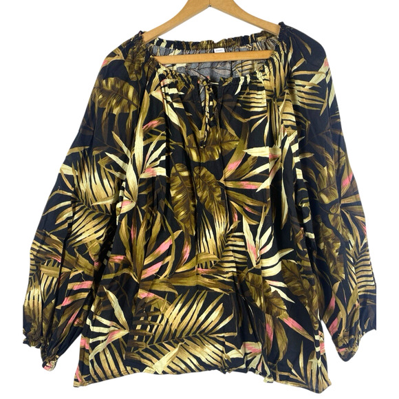Old Navy Tunic Blouse Top Shirt XL Black Tropical Floral Vacation Beachy Boho - Picture 1 of 11